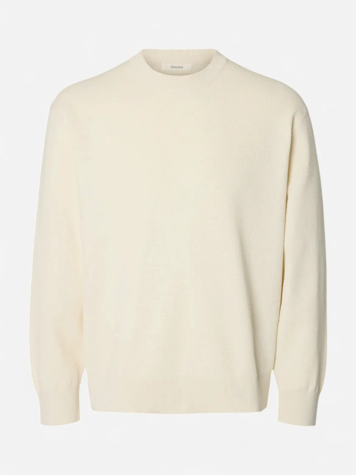 Selected miesten neulepusero Torn Structure Crew Neck, Silver Birch
