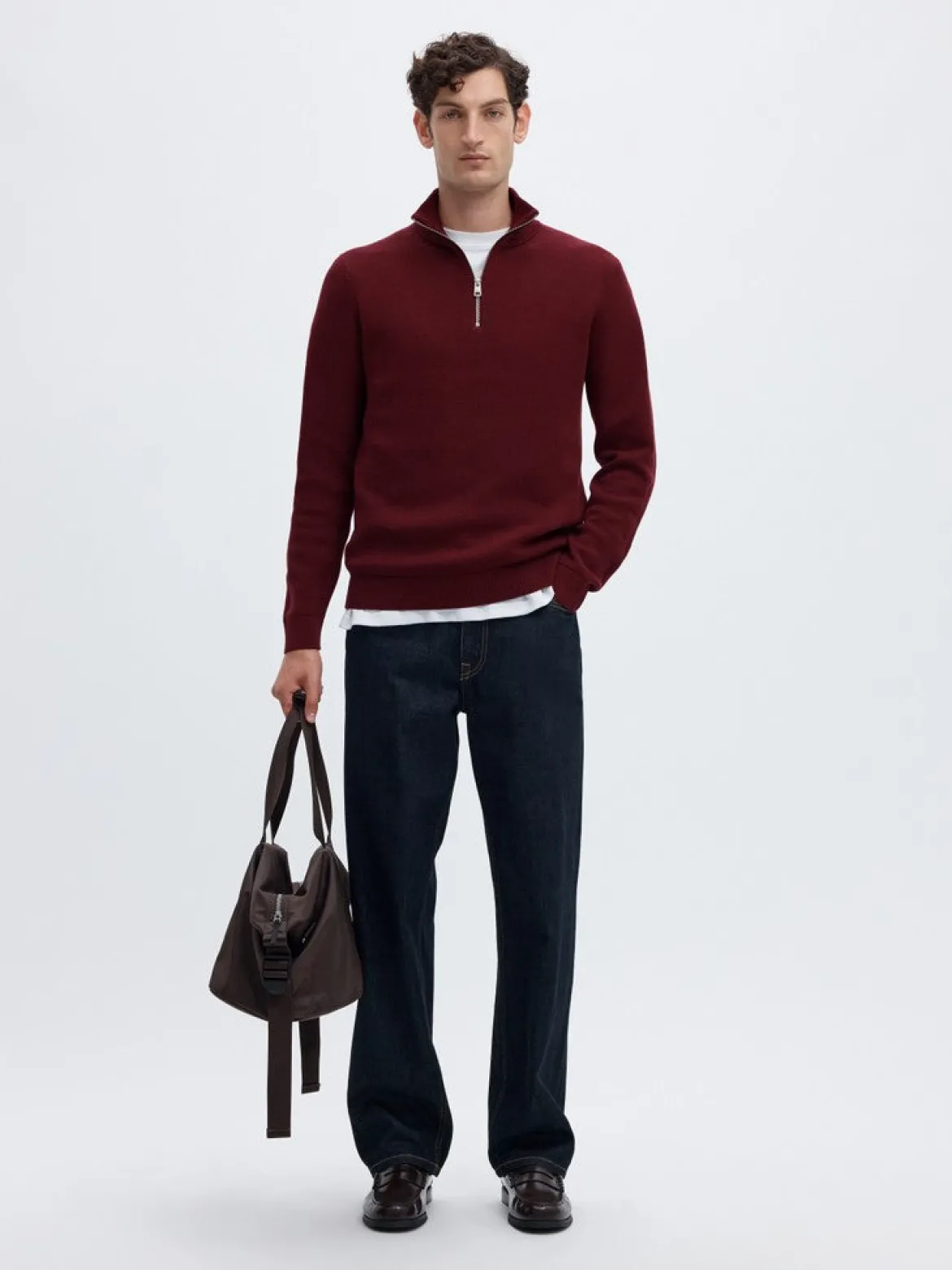 Selected miesten neulepusero Dane Half Zip, Tawny Port