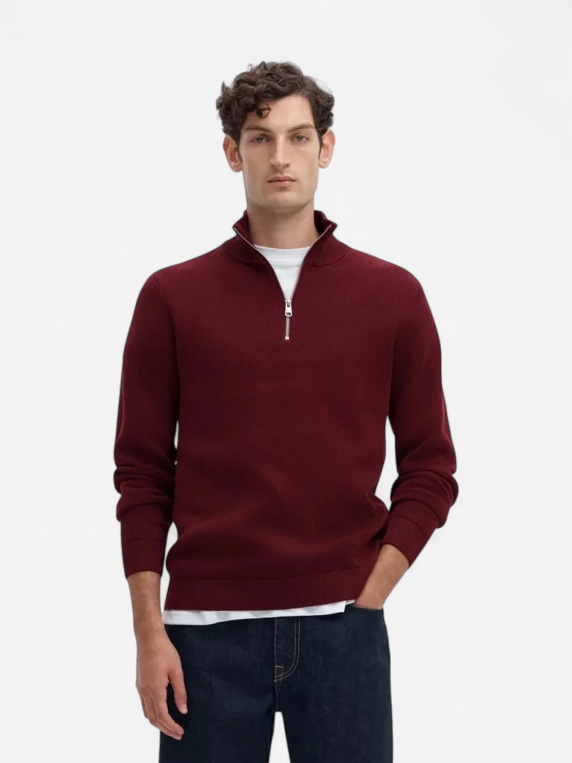 Selected miesten neulepusero Dane Half Zip, Tawny Port