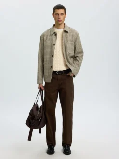 Selected miesten neulepusero Braun Knit Cable Crew, Birch
