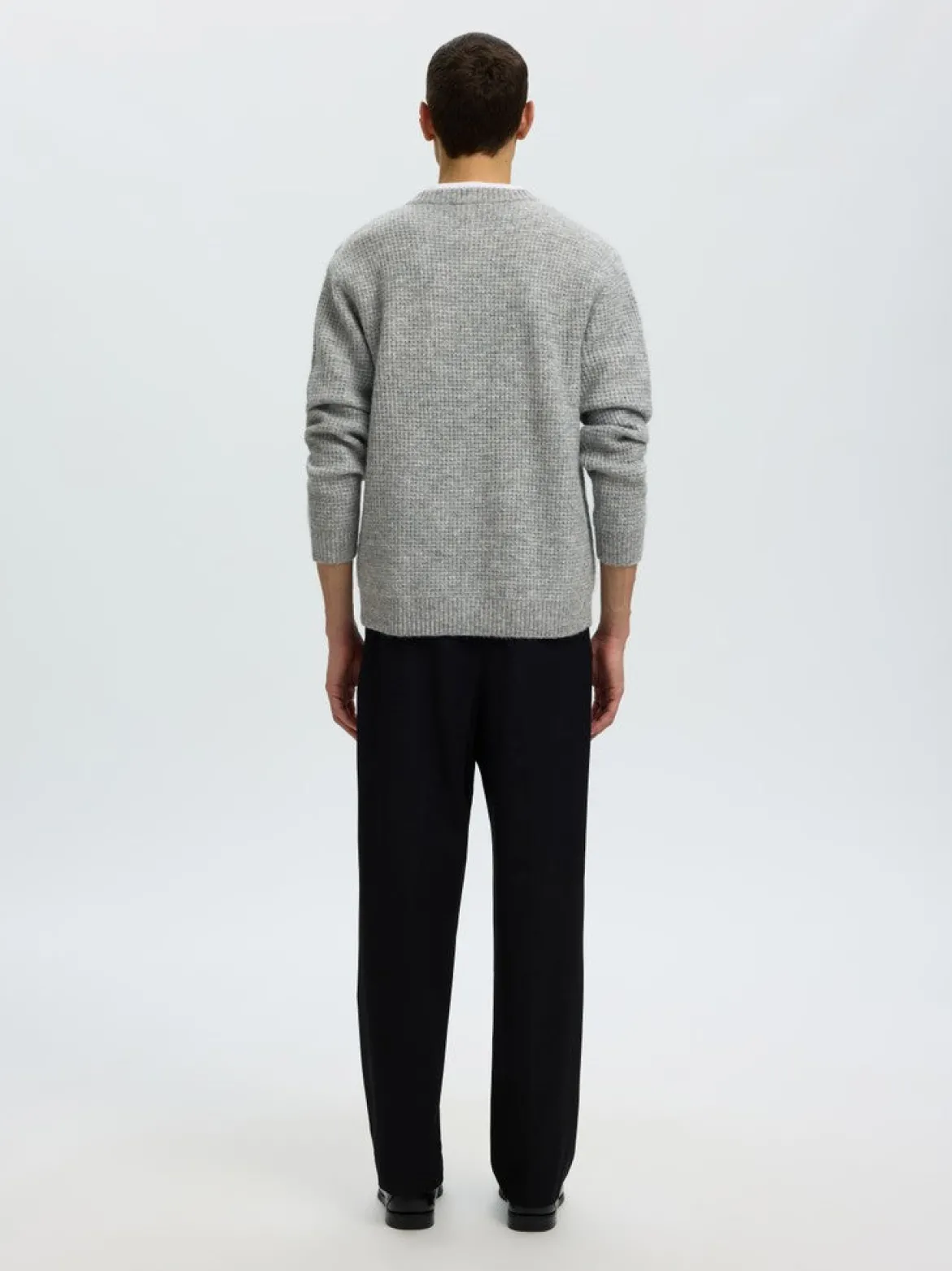 Selected miesten neulepusero Rai, Light Grey Melange