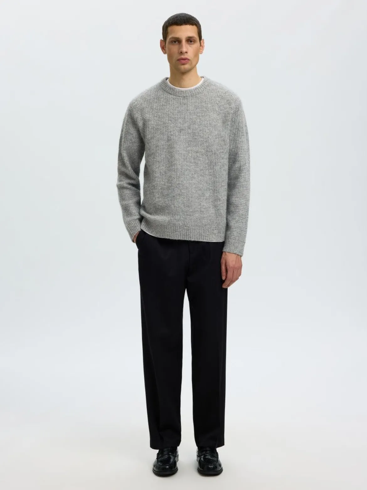 Selected miesten neulepusero Rai, Light Grey Melange
