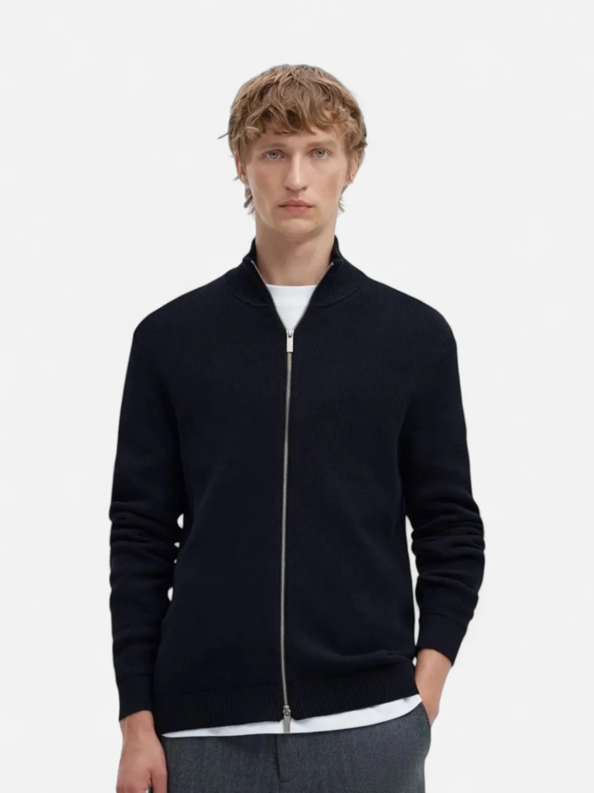 Selected miesten neuletakki Dane Ls Knit Reg Structure Full Zip, Sky Captain