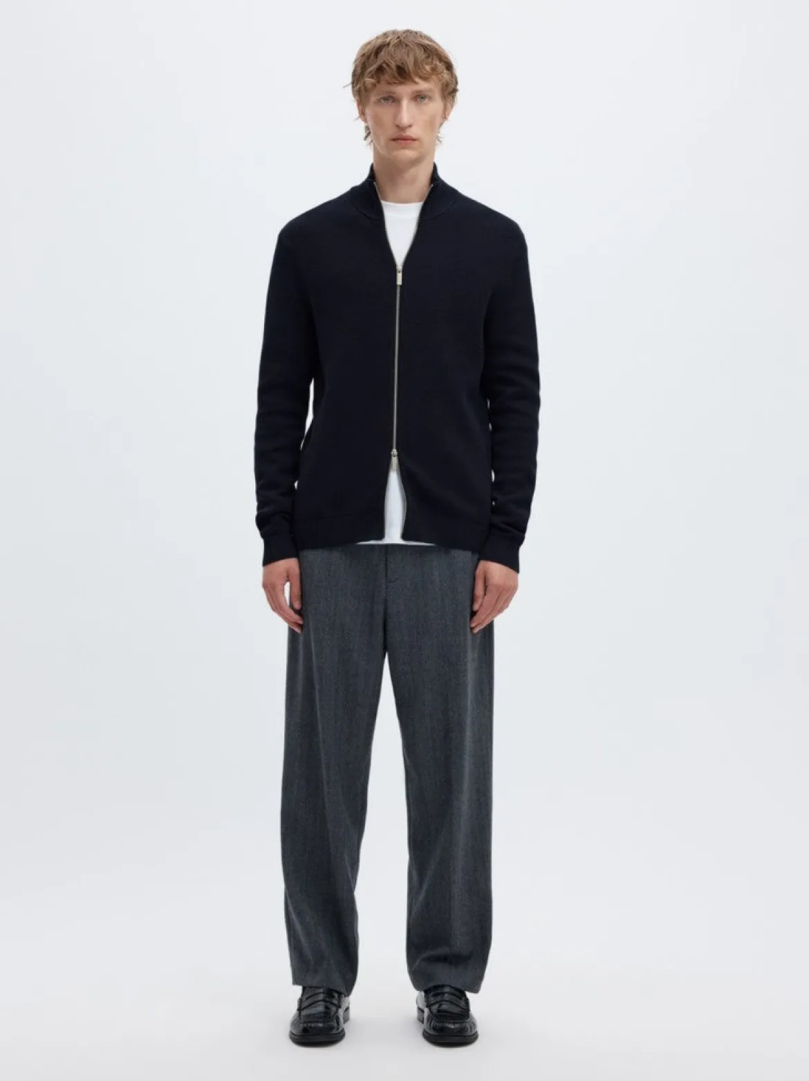 Selected miesten neuletakki Dane Ls Knit Reg Structure Full Zip, Sky Captain