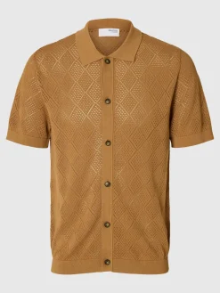 Selected miesten paita, ARCO SS KNIT STRUCTURE POLO Keskiruskea