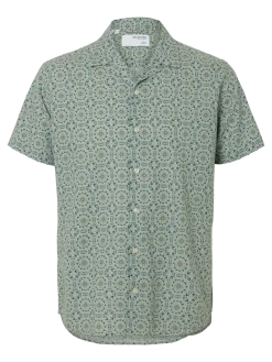 Selected Miesten Paita NEW LINEN SHIRT RESORT Vihreä Kuosi