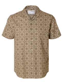 Selected Miesten Paita NEW LINEN SHIRT RESORT Ruskea Kuosi