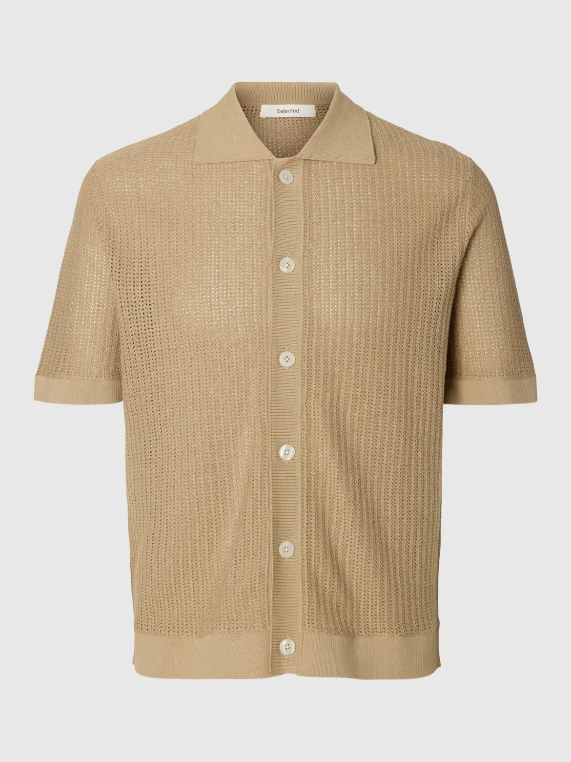 Selected miesten paita Open Struc Polo Cardigan, White Pepper