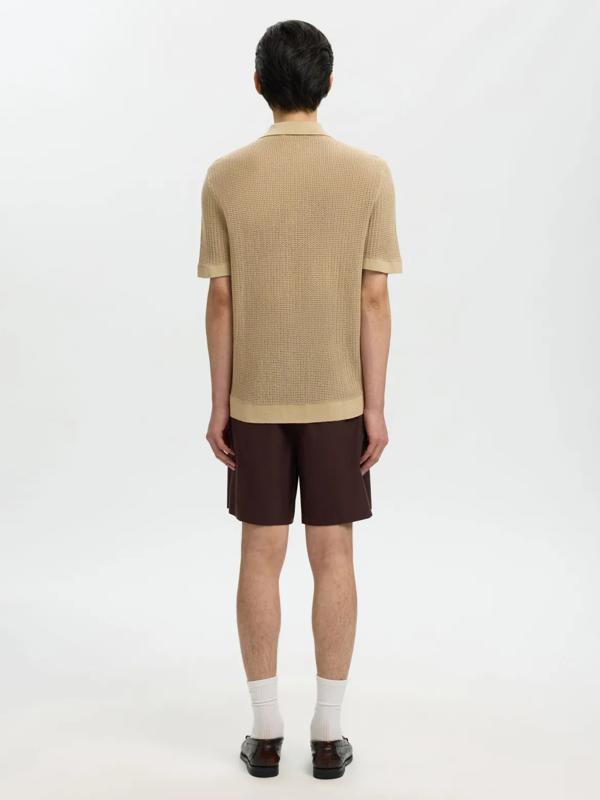 Selected miesten paita Open Struc Polo Cardigan, White Pepper