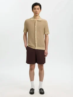 Selected miesten paita Open Struc Polo Cardigan, White Pepper