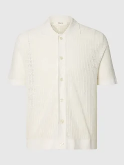 Selected miesten paita Open Struc Polo Cardigan, Egret