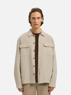 Selected miesten paitatakki SLHLEROY Linen Blend Overshirt, Pure Cashmere