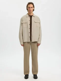 Selected miesten paitatakki SLHLEROY Linen Blend Overshirt, Pure Cashmere