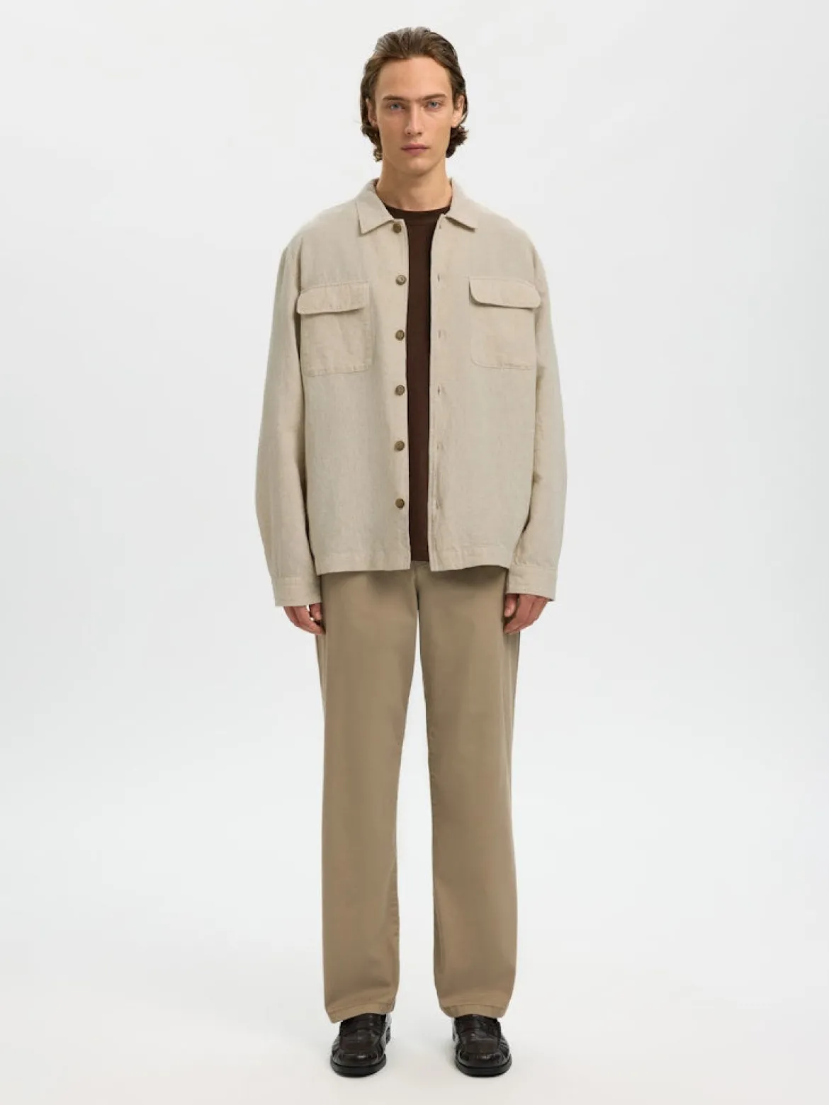 Selected miesten paitatakki SLHLEROY Linen Blend Overshirt, Pure Cashmere