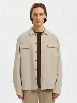 Selected miesten paitatakki SLHLEROY Linen Blend Overshirt, Pure Cashmere