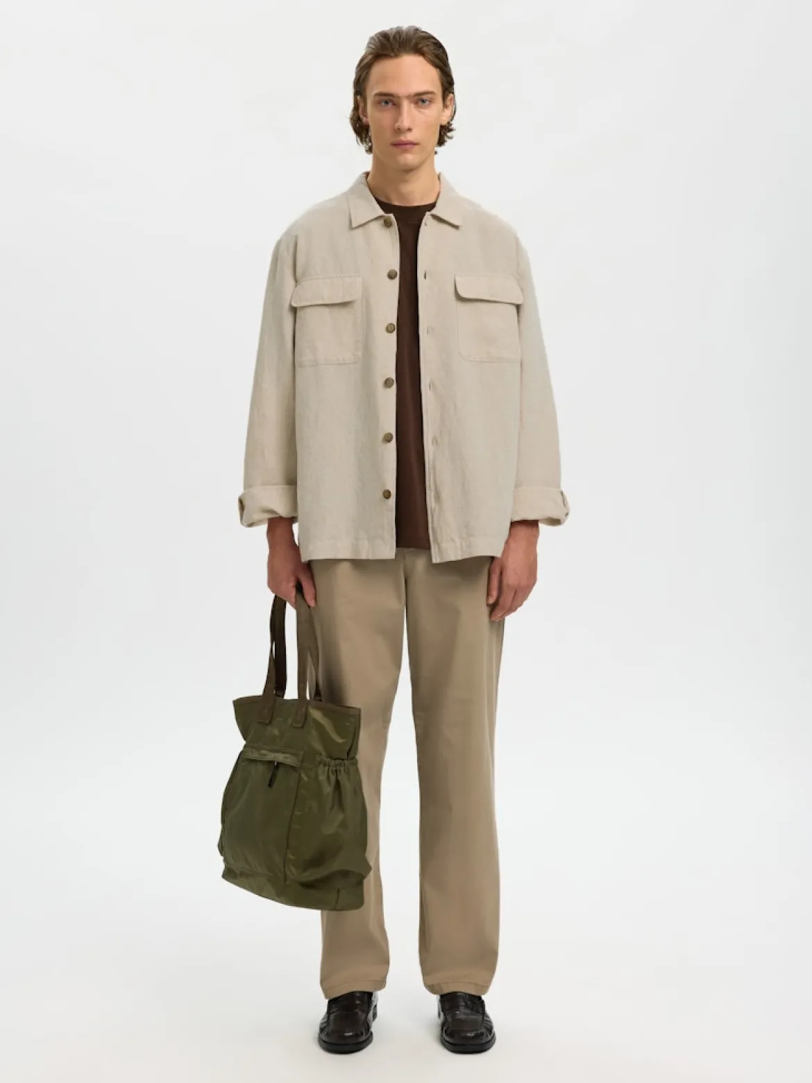 Selected miesten paitatakki SLHLEROY Linen Blend Overshirt, Pure Cashmere