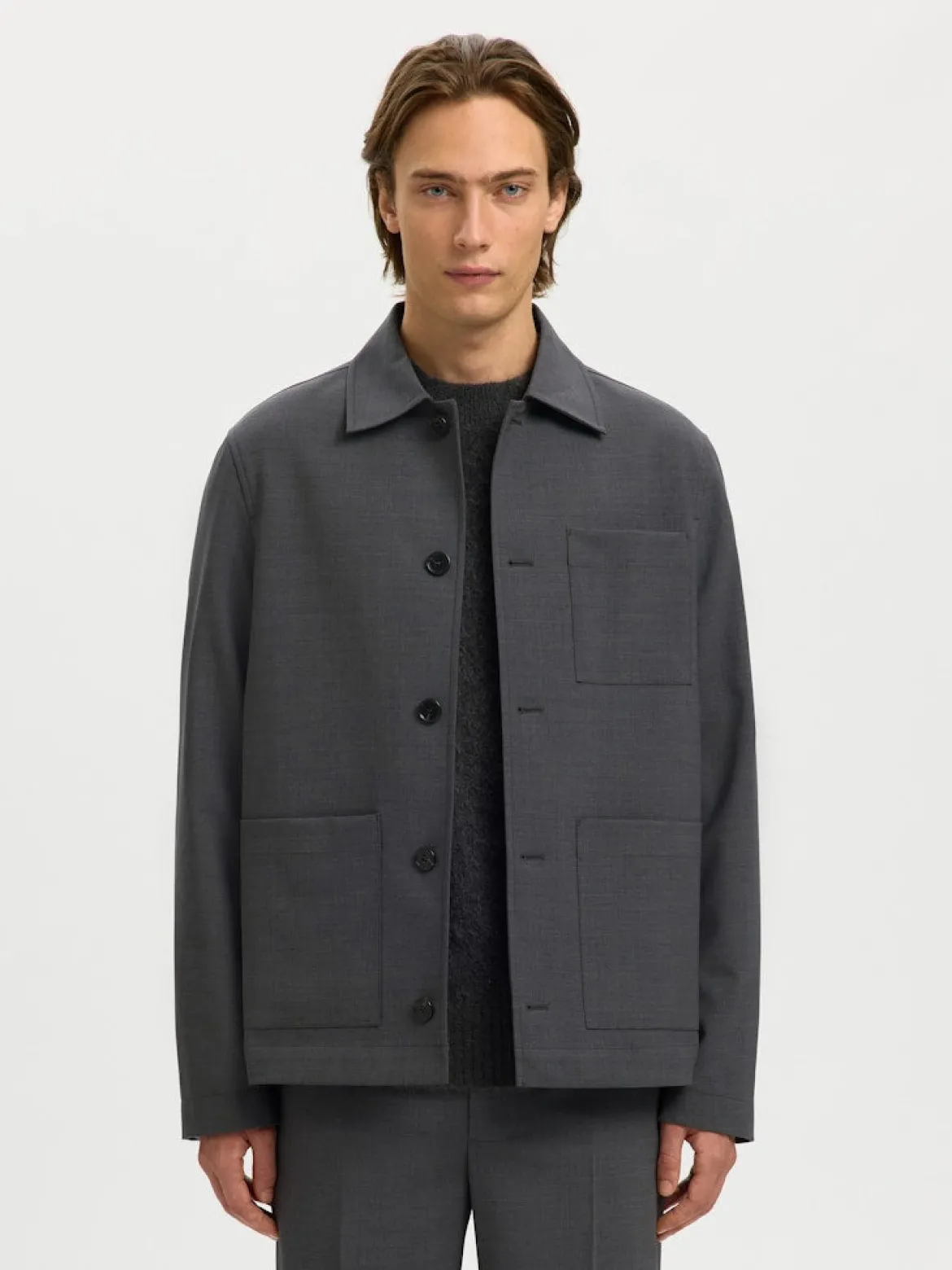 Selected miesten paitatakki SLHRELAX-MAGS HYBRID OVERSHIRT BLAZER EX, Asphalt