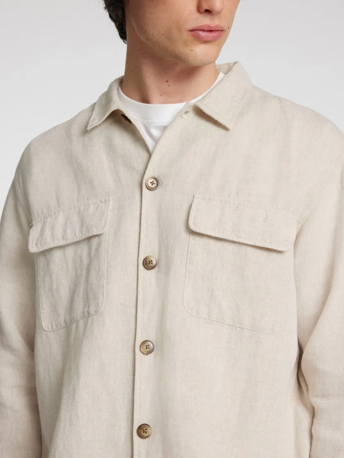 Selected miesten paitatakki Leroy Sun Overshirt, Beige