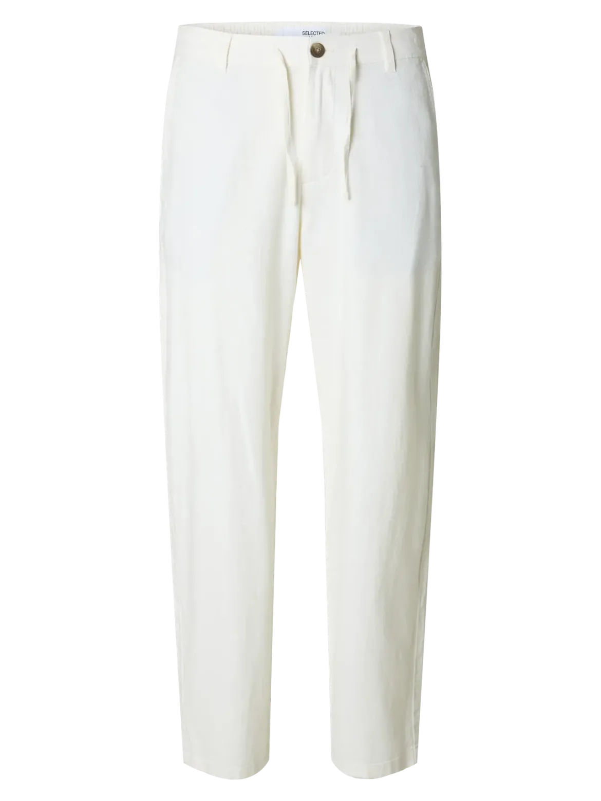 Selected miesten pellavasekoitehousut Loose Brody Linen Pant, valkoinen