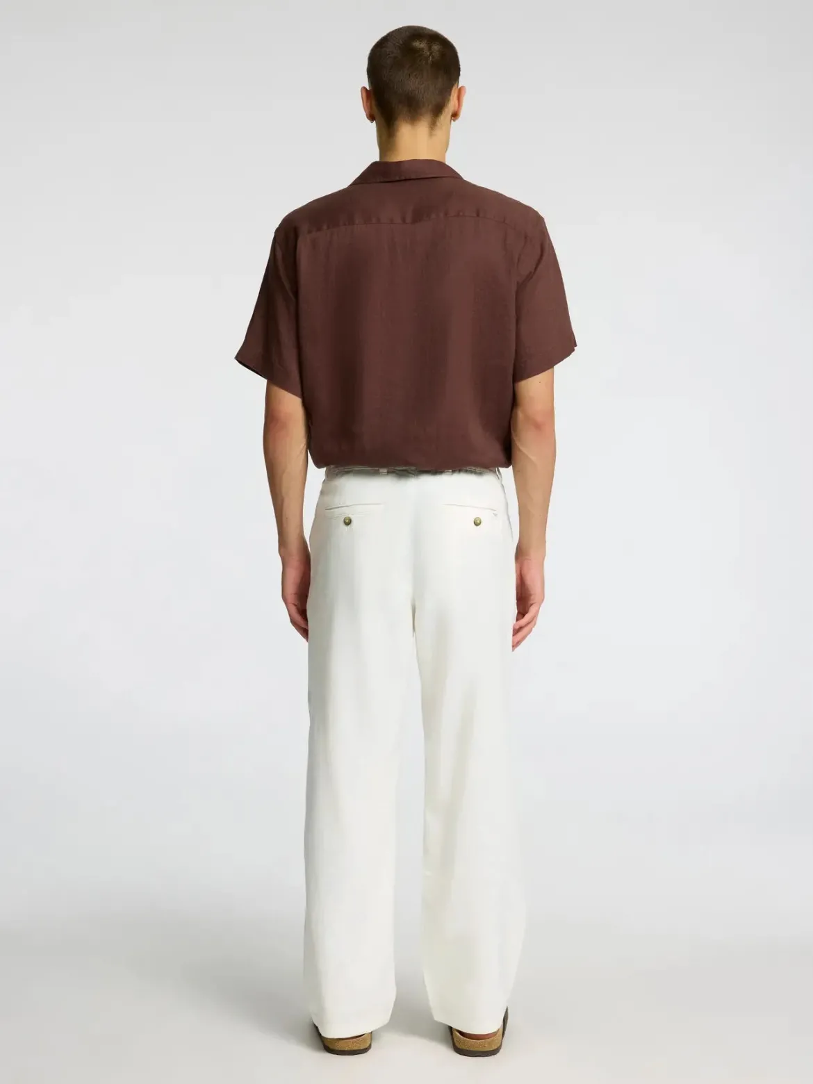 Selected miesten pellavasekoitehousut Loose Brody Linen Pant, valkoinen