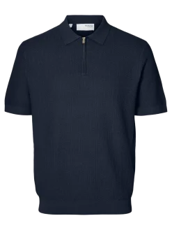 Selected miesten pikeepaita, CRAN SS KNIT STRUCTURE Navy Blazer