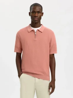 Selected miesten Pikeepaita Slhcran Ss Knit Structure Zip Polo Noos, Rose Dawn