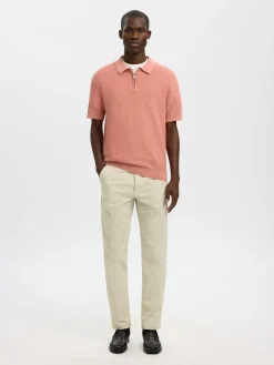Selected miesten Pikeepaita Slhcran Ss Knit Structure Zip Polo Noos, Rose Dawn