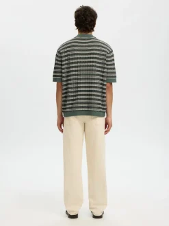 Selected miesten pikeepaita SLHDane SS Knit Color Structure Polo, Balsam Green Stripes