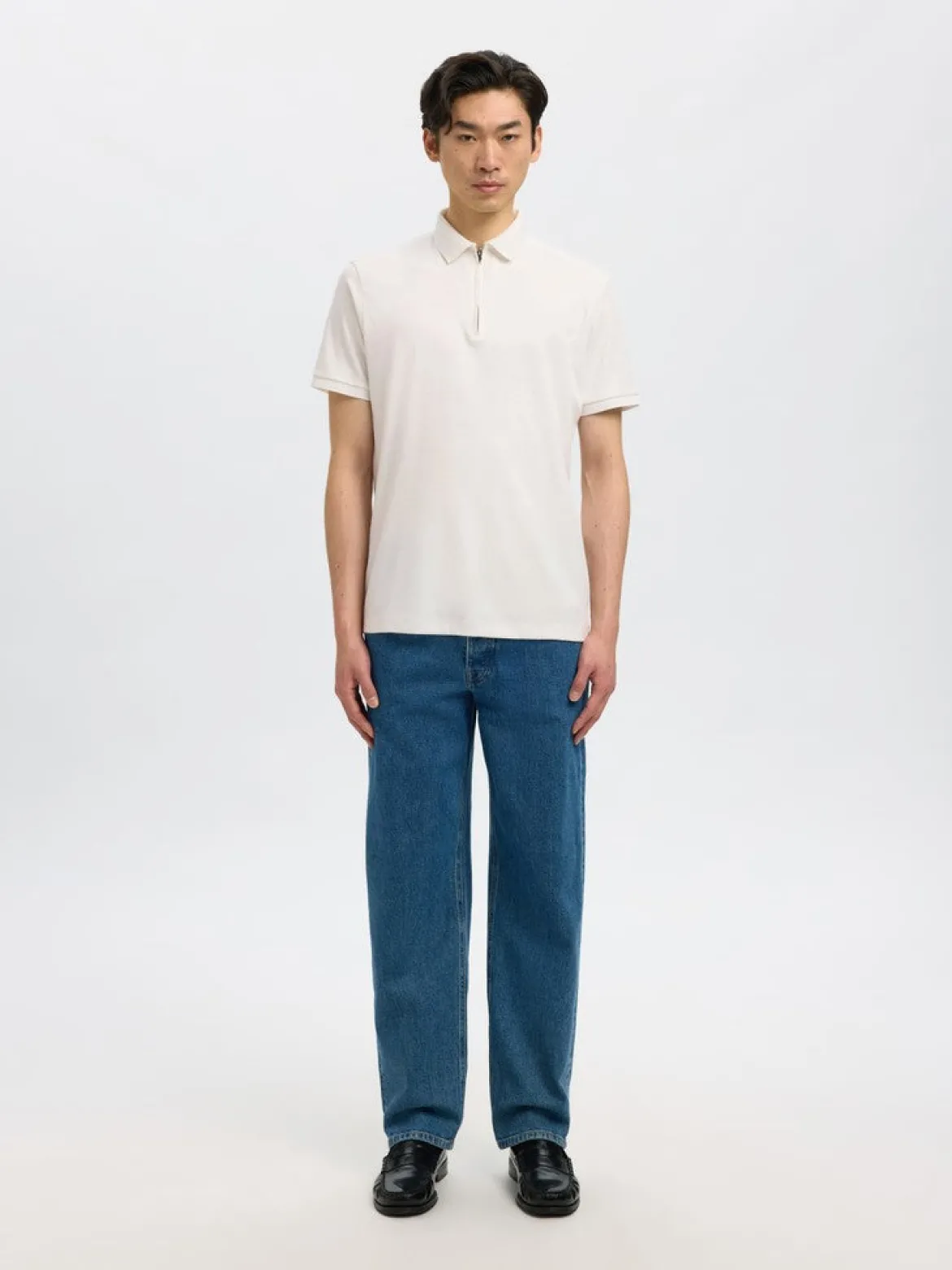 Selected miesten pikeepaita Fave Zip, Cloud Dancer