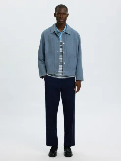 Selected miesten pikeepaita Jasper Stripe SS Polo, Egret Blissful Blue + Del