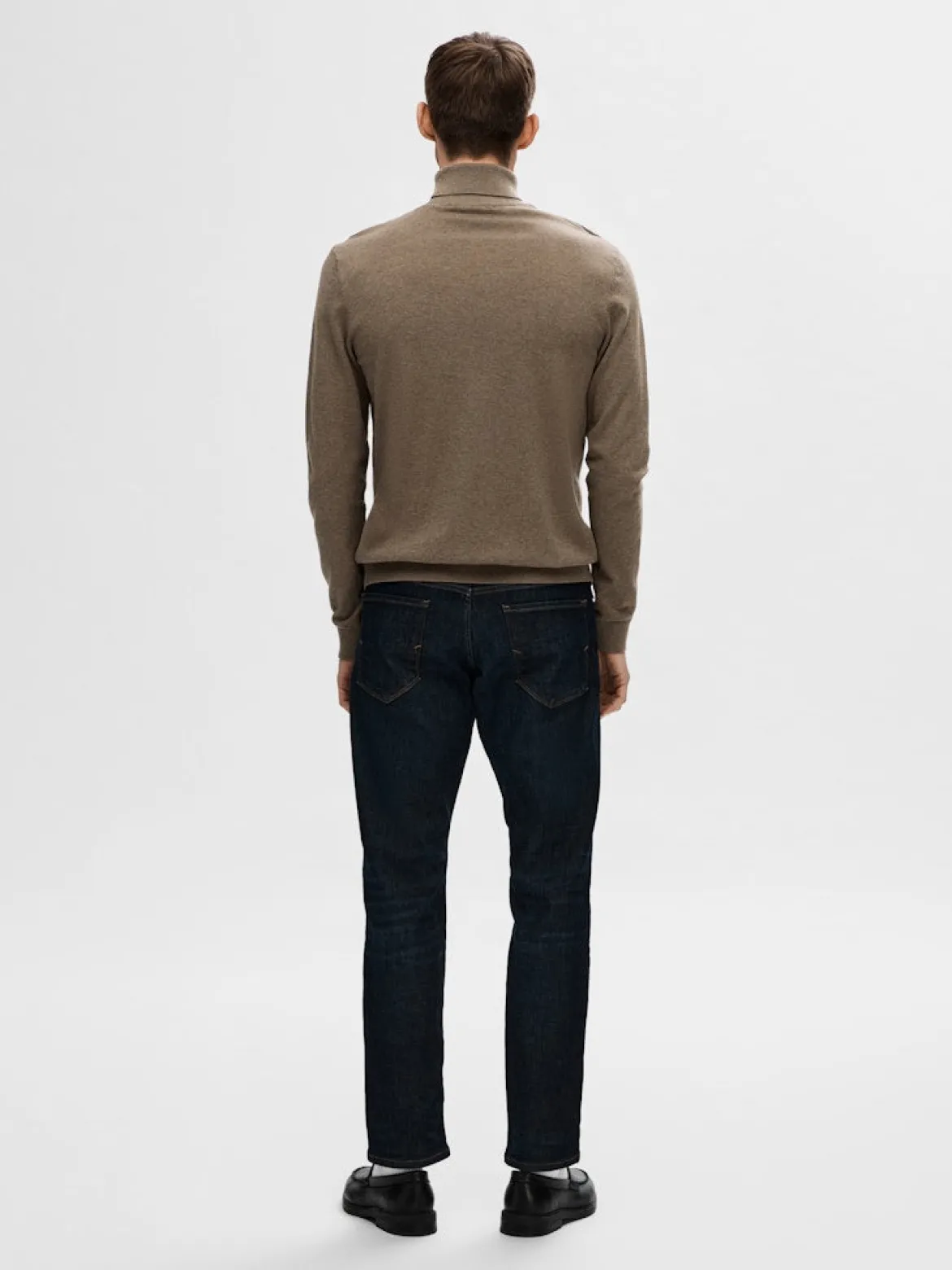 Selected Miesten Pooloneule Berg Roll Neck NOOS, Teak Melange