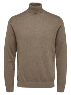 Selected Miesten Pooloneule Berg Roll Neck NOOS, Teak Melange