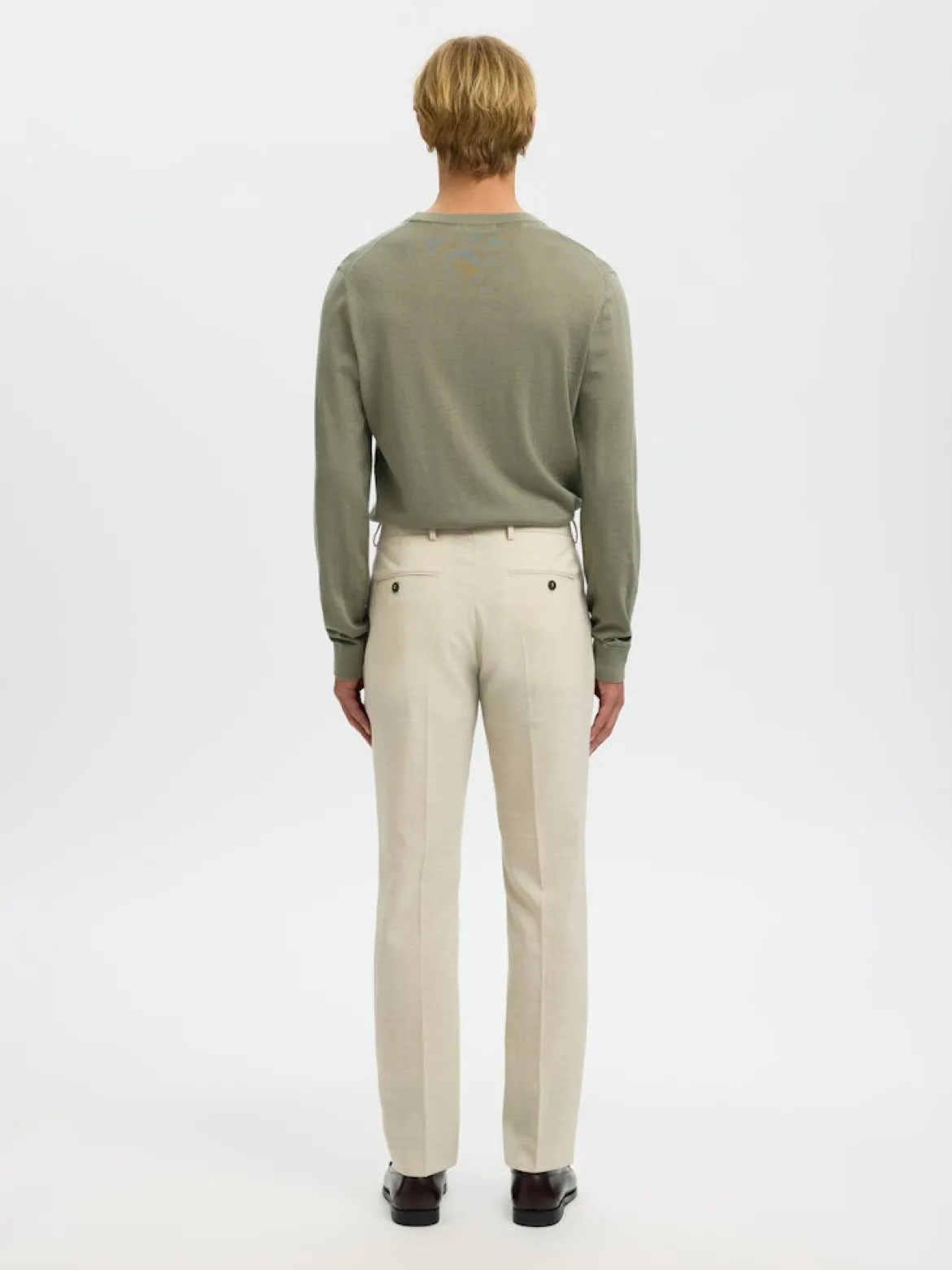 Selected miesten suorat housut SLHSLIM-Oasis Linen Trs, Egret
