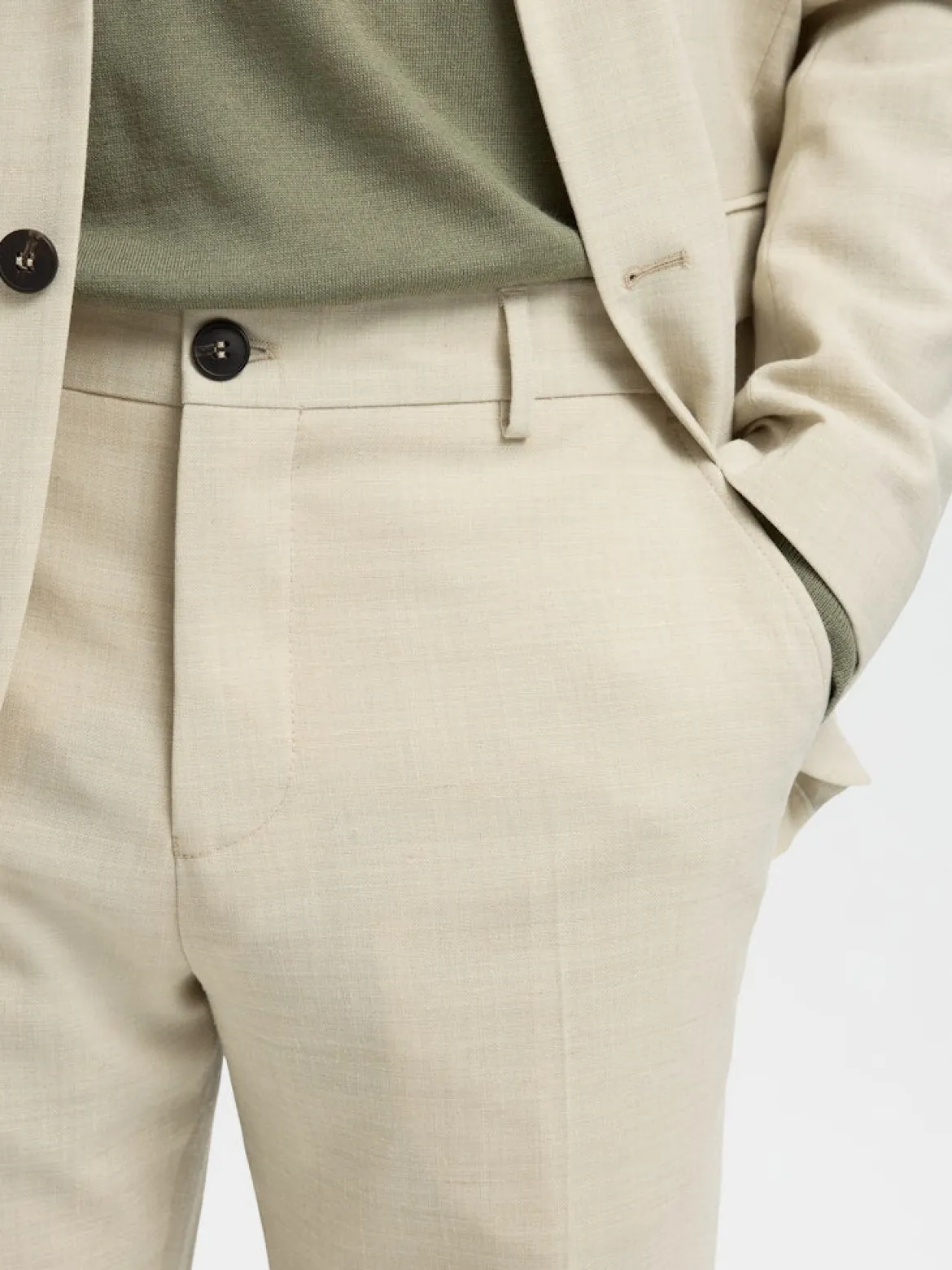 Selected miesten suorat housut SLHSLIM-Oasis Linen Trs, Egret