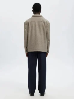 Selected miesten takki, SLHMITCH WOOL BLEND SHACKET Deep Taupe
