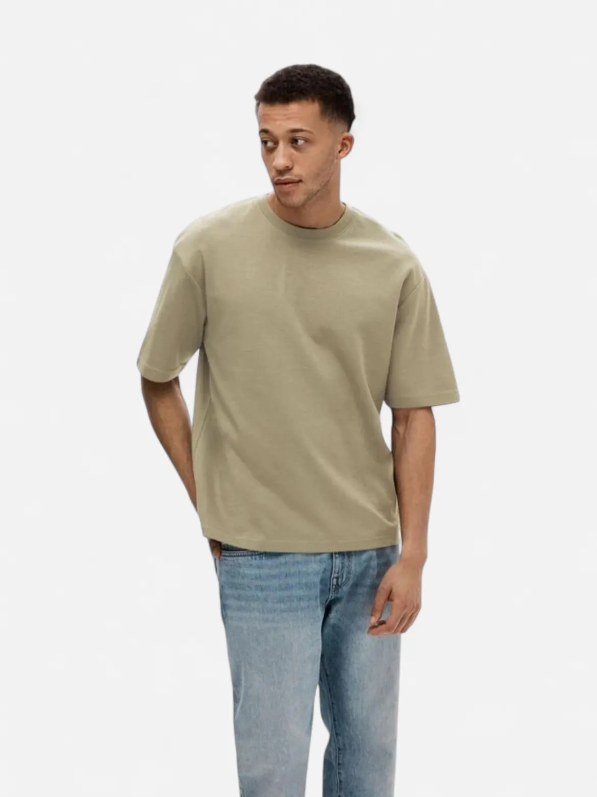 Selected miesten t-paita, LOOSE OSCAR SS O-NECK Armeijanvihreä
