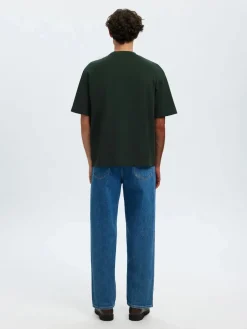 Selected miesten t-paita, LOOSE OSCAR SS O-NECK Deep Forest