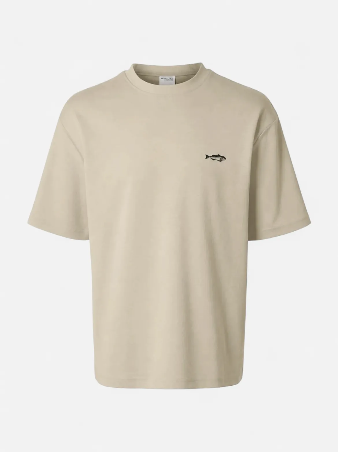 Selected miesten T-paita Loose Oscar Print, Oatmeal