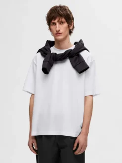 Selected miesten t-paita, LOOSE OSCAR SS O-NECK Bright White