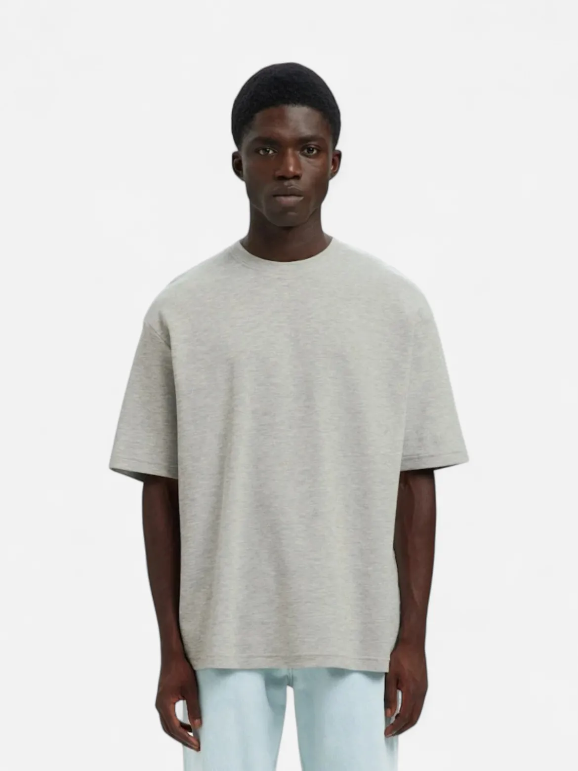 Selected miesten t-paita, LOOSE OSCAR SS O-NECK, Light Grey Melange