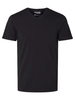 Selected Miesten T-paita, Pima Ss V-neck Black