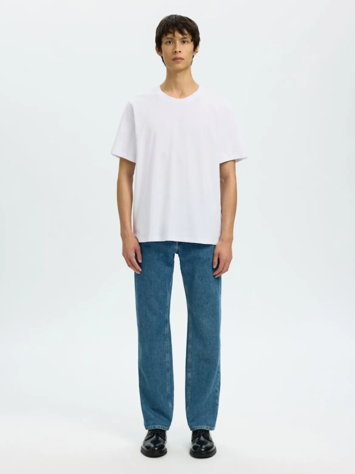 Selected miesten t-paita SLHATLAS SS O-Neck Tee, valkoinen
