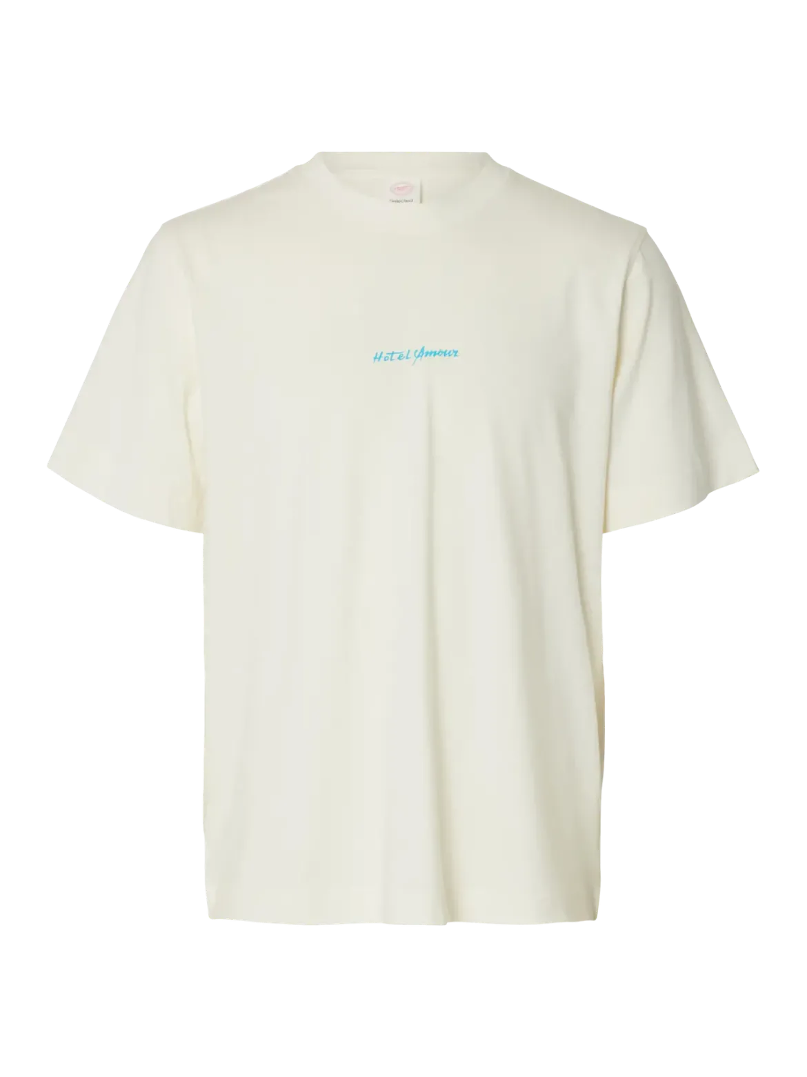 Selected miesten t-paita Slhelias Ss O-Neck Tee Hotel Amour, Egret