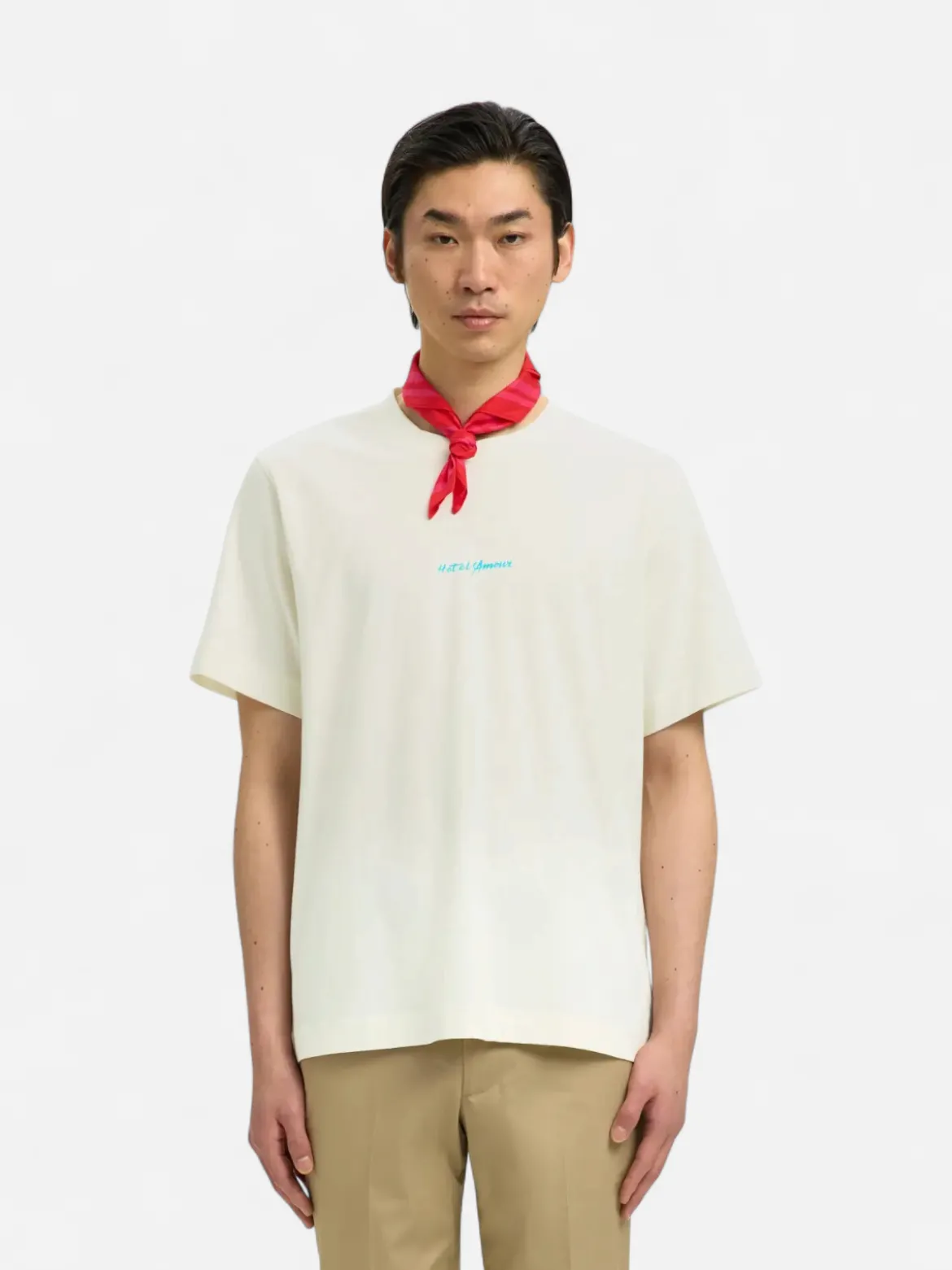 Selected miesten t-paita Slhelias Ss O-Neck Tee Hotel Amour, Egret