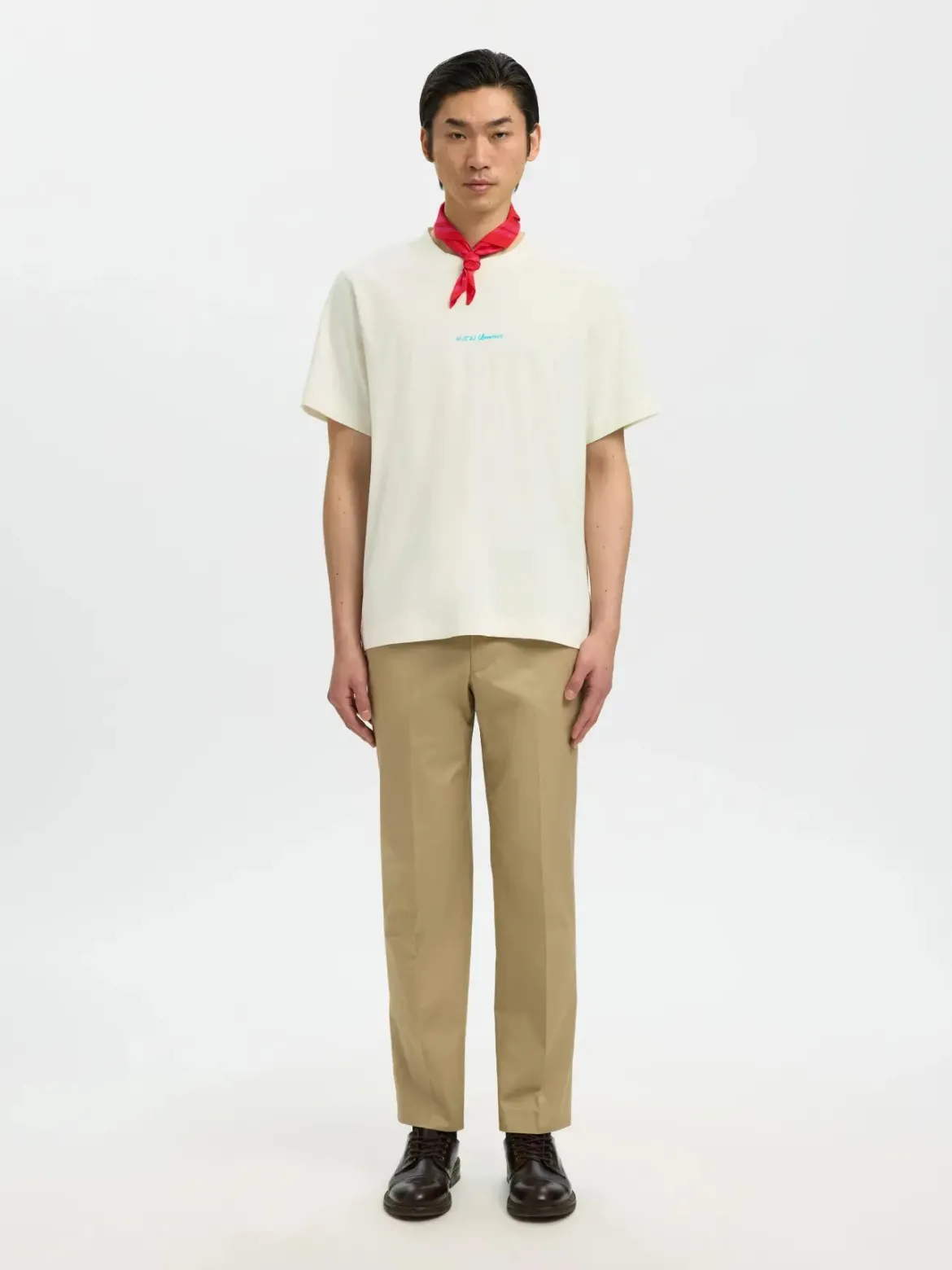 Selected miesten t-paita Slhelias Ss O-Neck Tee Hotel Amour, Egret