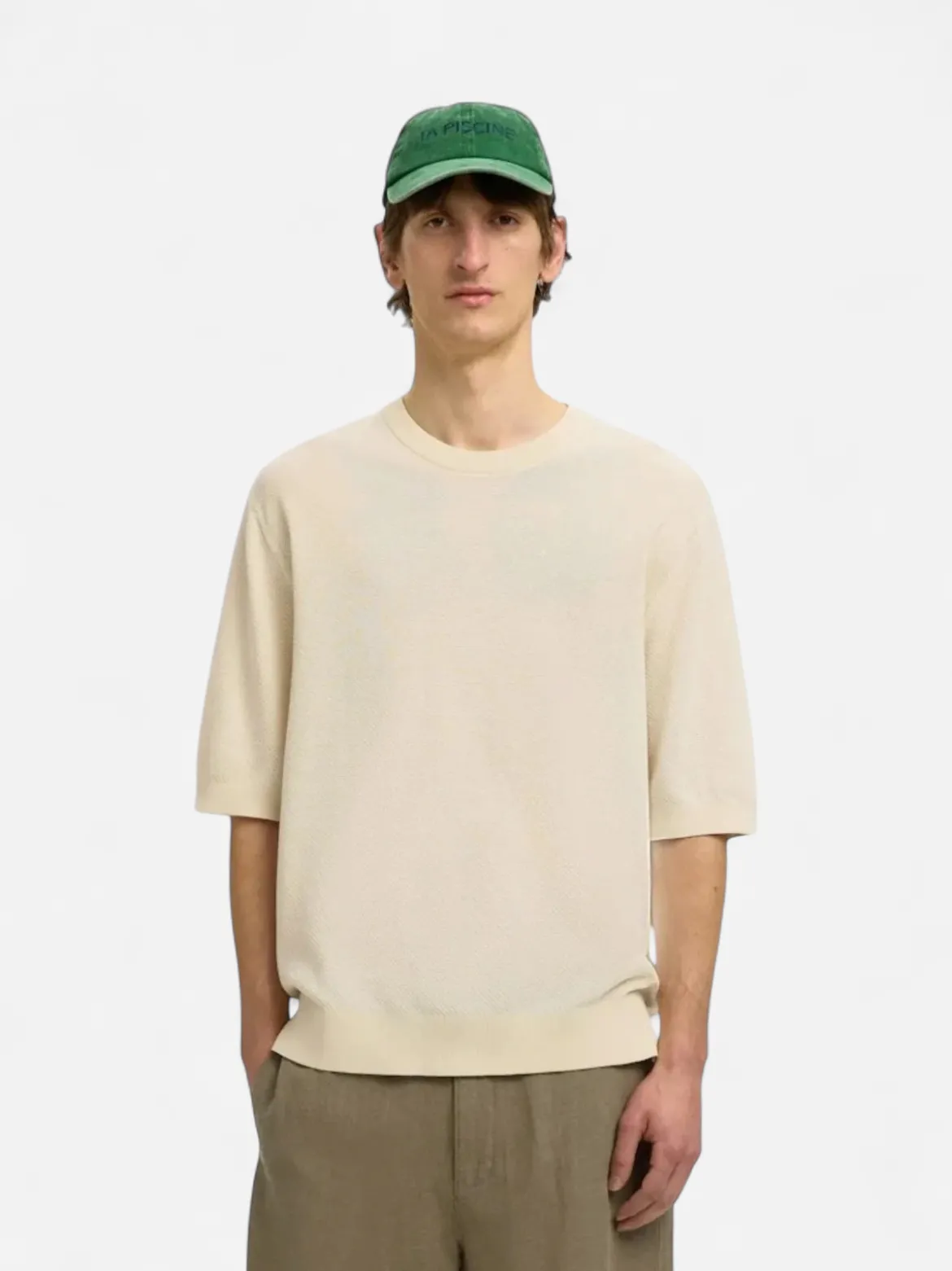 Selected miesten t-paita Slhtorino SS Structure Crew Neck, Birch