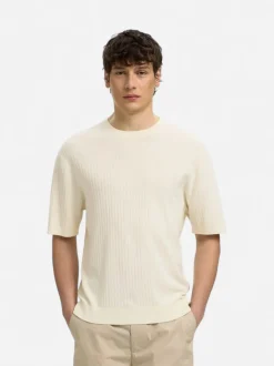 Selected miesten t-paita Structured Short Sleeved Shirt, Egret