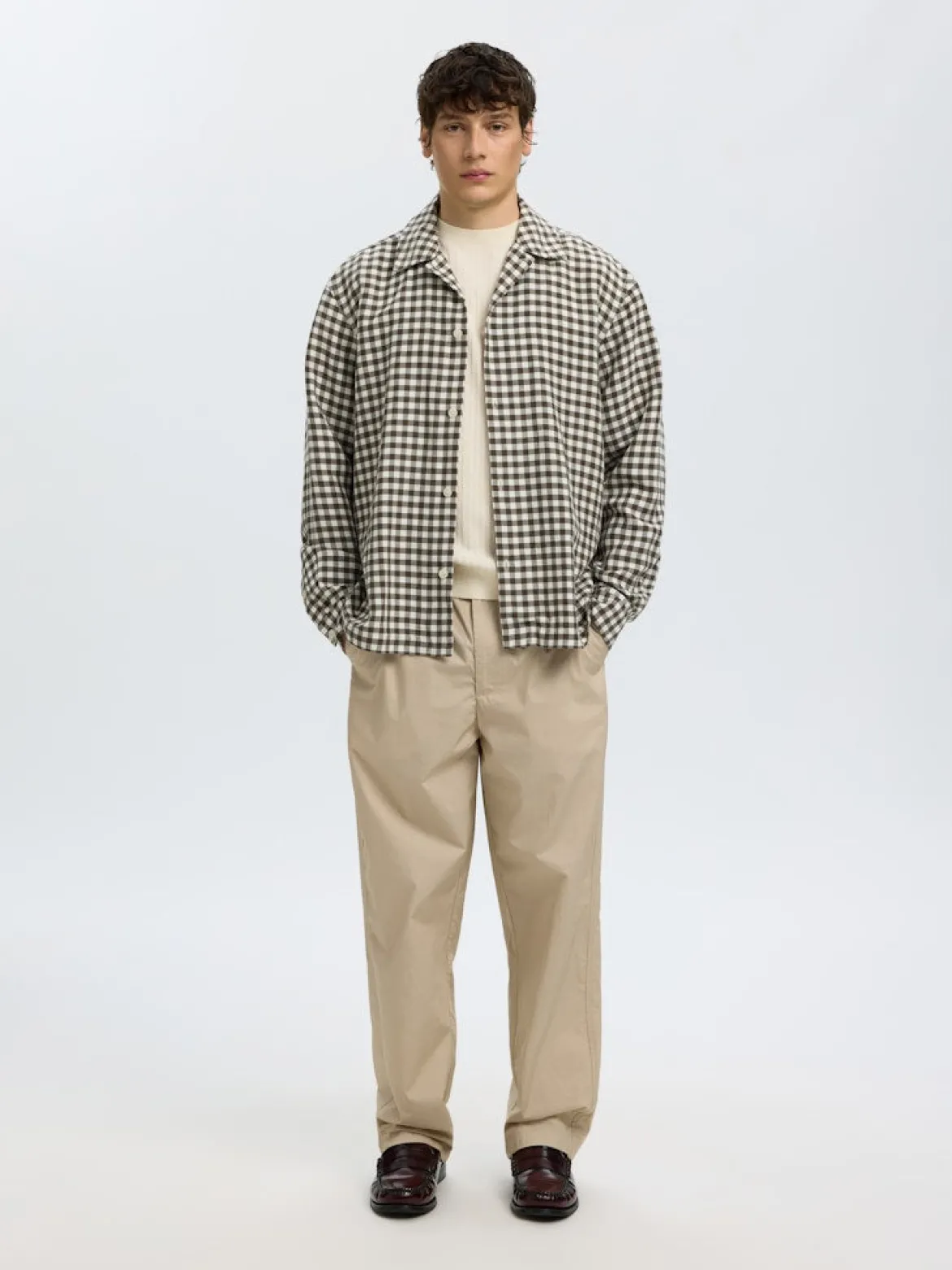 Selected miesten t-paita Structured Short Sleeved Shirt, Egret