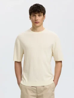 Selected miesten t-paita Structured Short Sleeved Shirt, Egret