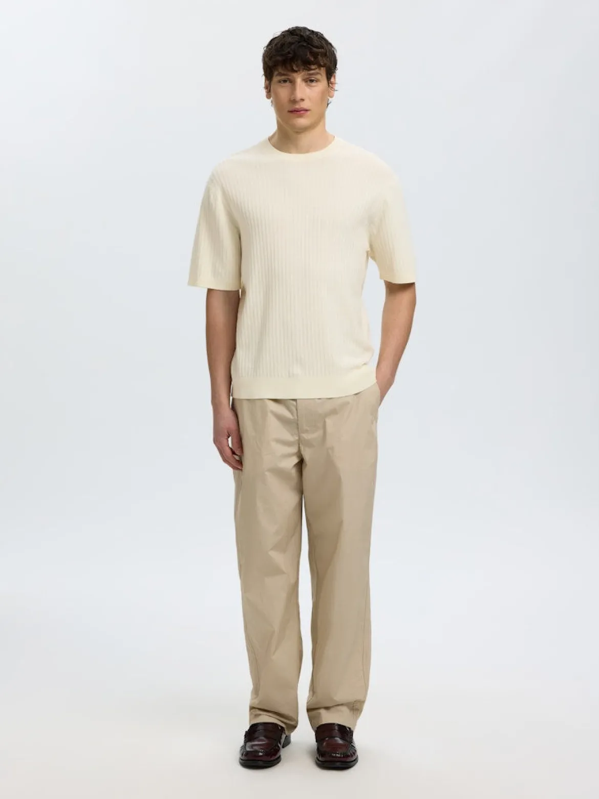 Selected miesten t-paita Structured Short Sleeved Shirt, Egret